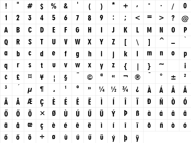Geometric-706 BlConHU Black Condensed Character Map Geometric-706 BlConHU Black Condensed Character Map