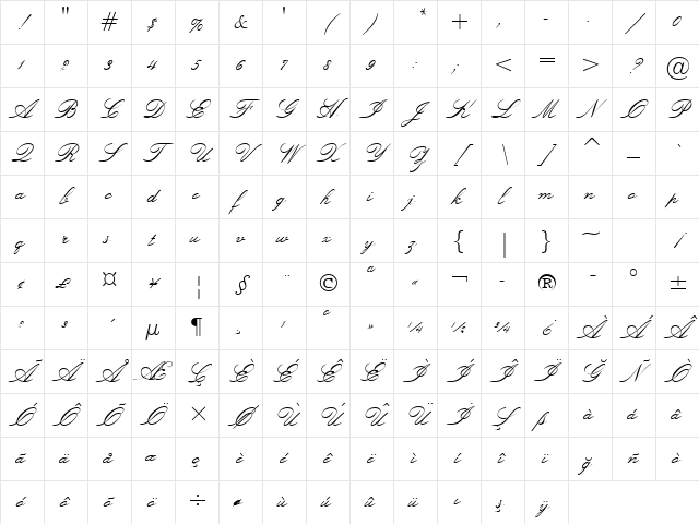 Lucia BT Regular Character Map