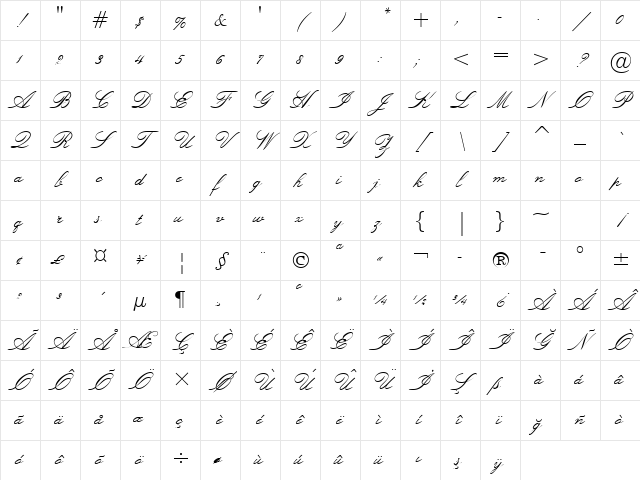 Lucia BT Regular Character Map