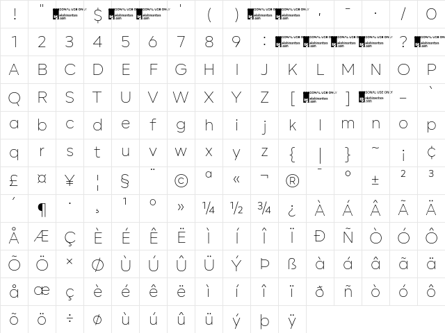 Geova Trial Thin Regular Character Map