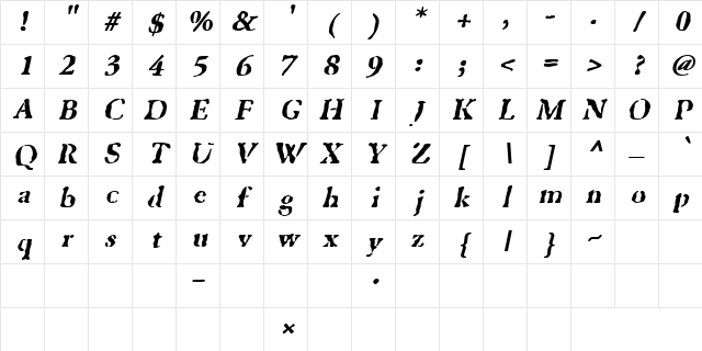 GhostTown BlackItalic Character Map