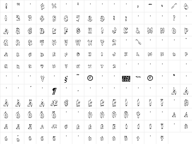 GhoulyCaps Regular Character Map