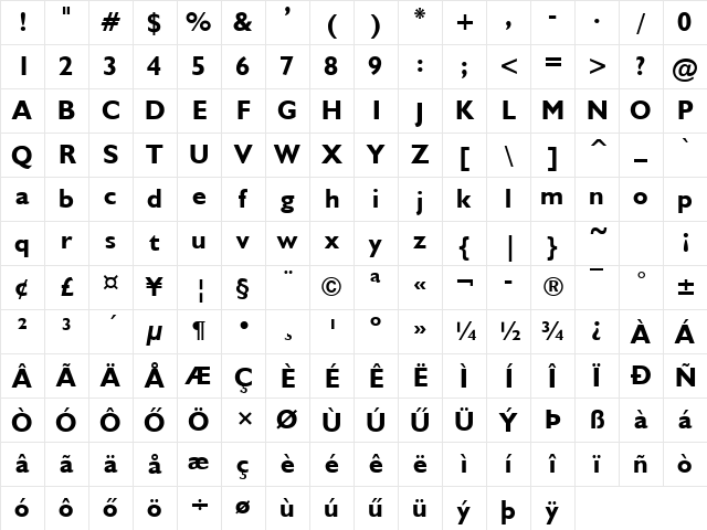 Gibraltar Hu Bold Character Map