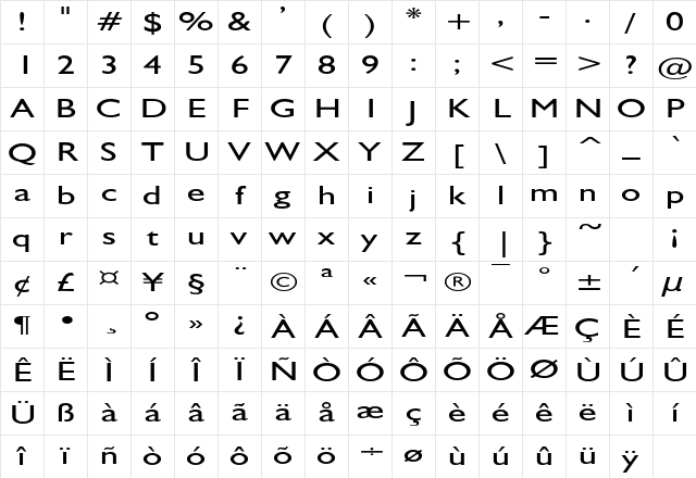 GibraltarExtended Regular Character Map
