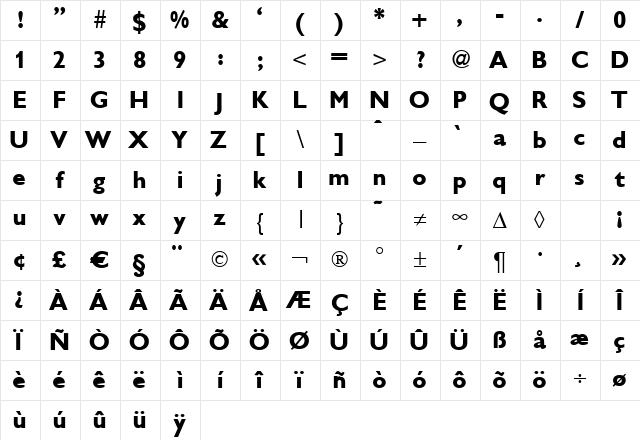 Gibson Bold Character Map