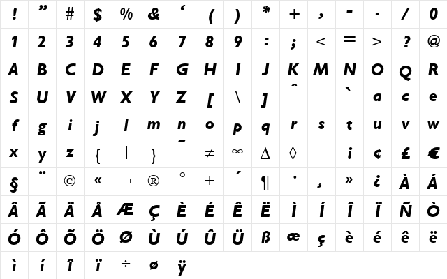 Gibson BoldItalic Character Map
