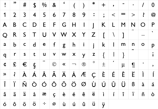 Gibson Regular Character Map
