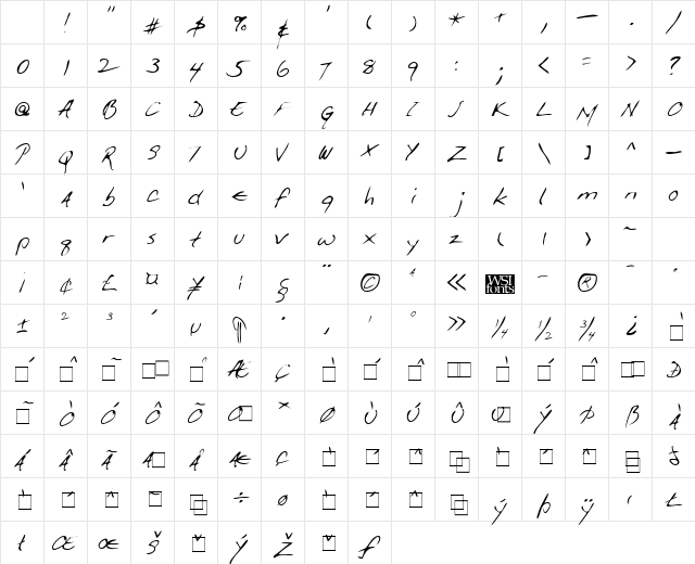 GiffordsHand Regular Character Map GiffordsHand Regular Character Map