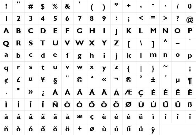Gill-H-Bold Regular Character Map