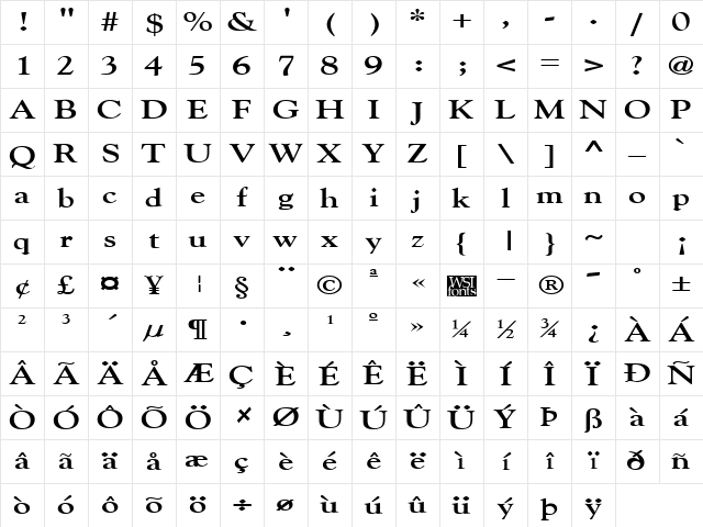 GildeBroad Bold Character Map
