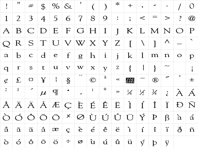 GildeBroad Regular Character Map
