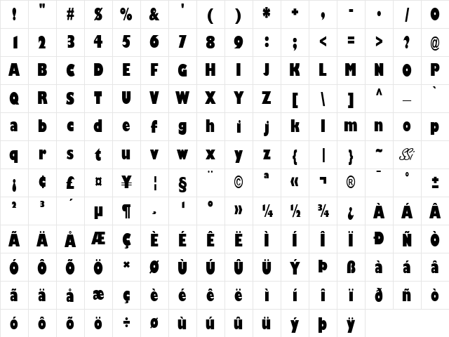 Gill Black Condensed SSi Black Condensed Character Map Gill Black Condensed SSi Black Condensed Character Map