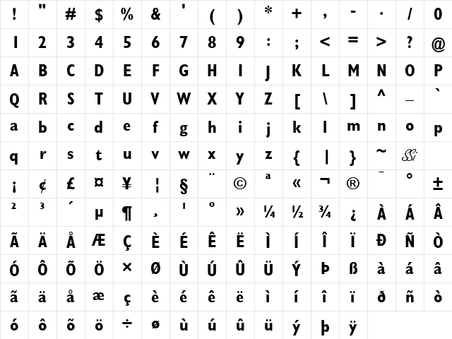 Gill Condensed SSi Bold Condensed Character Map