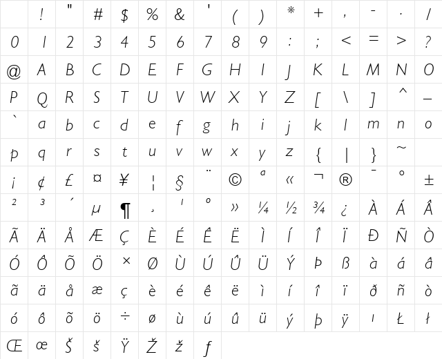 Gill Light SSi Light Italic Character Map Gill Light SSi Light Italic Character Map