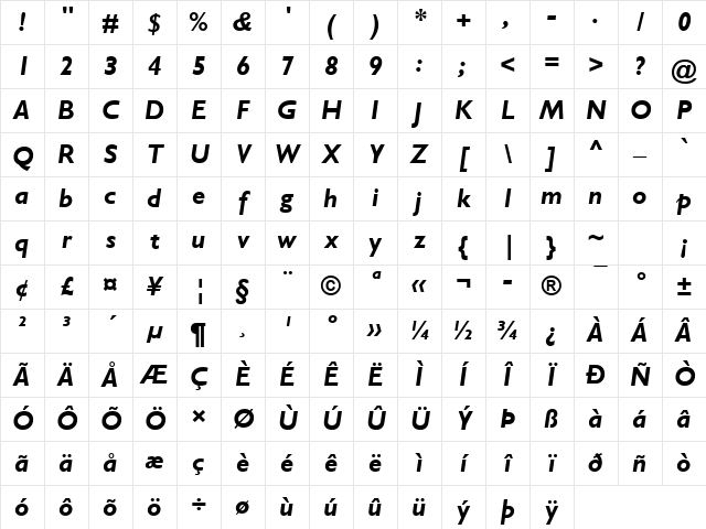 Gill Sans Bold Italic Character Map
