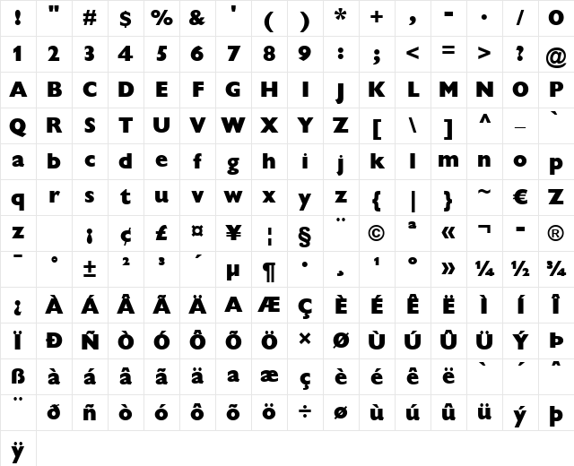 Gill Sans ExtraBoldDisplay ExtraBoldDisplay Character Map