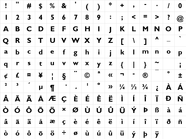 Gill Sans MT Bold Character Map