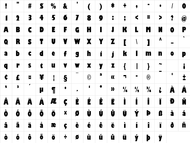Gill Sans MT Ultra Bold Cond Regular Character Map