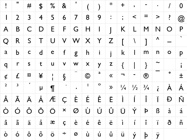 Gill Sans MT Regular Character Map