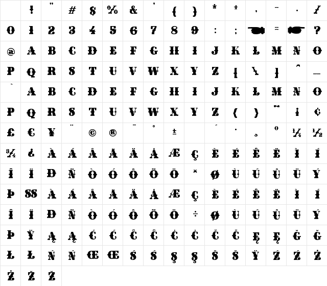 Gille Classsic Fill Regular Character Map