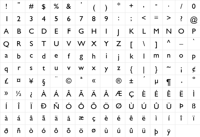 GillSans Regular Character Map GillSans Regular Character Map