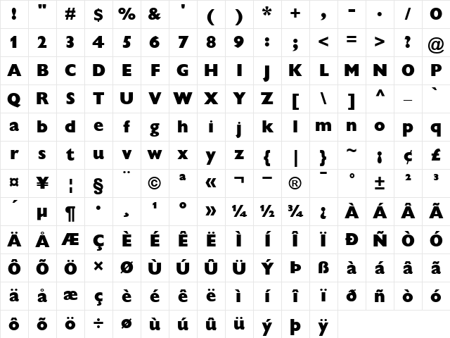 GillSansDisplay-ExtraBold Extra Bold Character Map