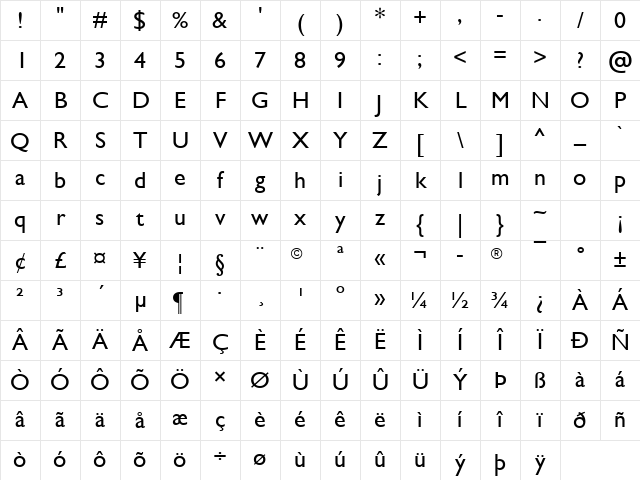 Gill Sans Regular Character Map