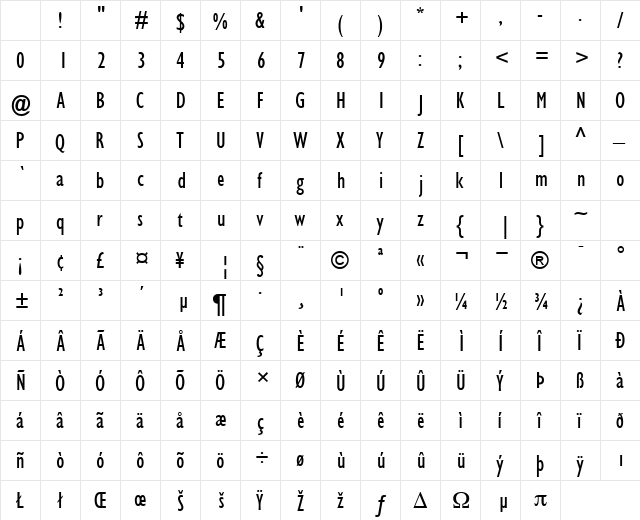 GimletCondSSK Regular Character Map GimletCondSSK Regular Character Map