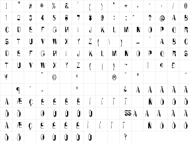 Anarko Condensed Character Map Anarko Condensed Character Map
