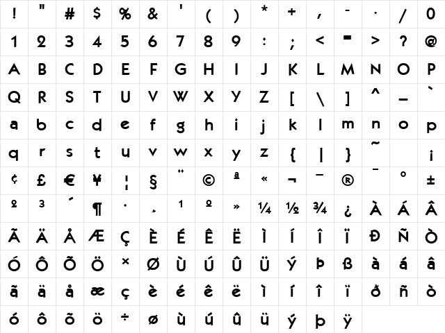 Geometrical-K790-Heavy Bold Character Map Geometrical-K790-Heavy Bold Character Map