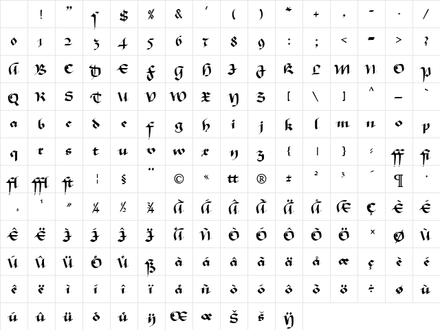 MA GKursiv1 Normal Character Map