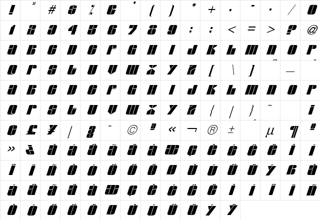 Glacier HU Italic Character Map