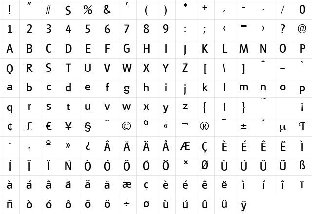 GlasgowSerial Regular Character Map