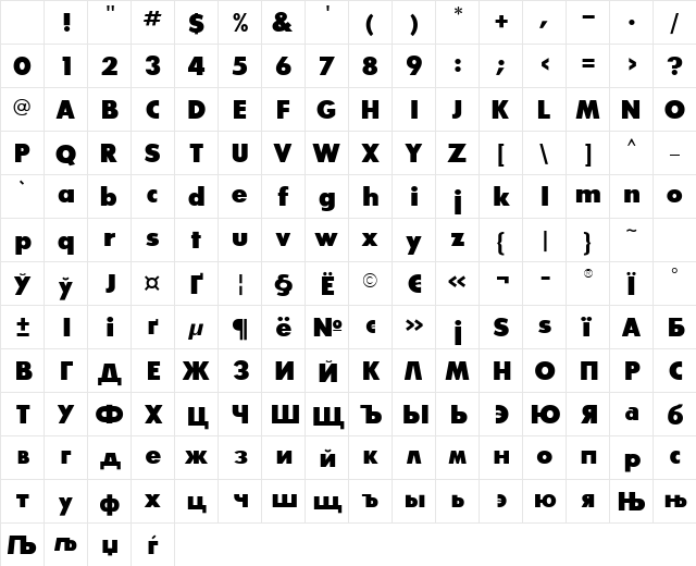 Glasnost Extra Bold Character Map Glasnost Extra Bold Character Map