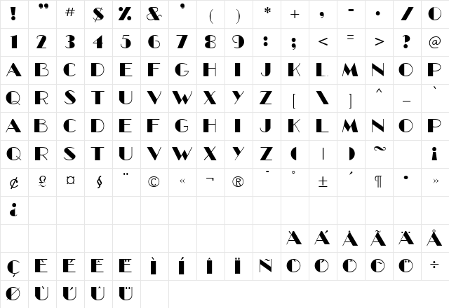 GLitzy Regular Character Map