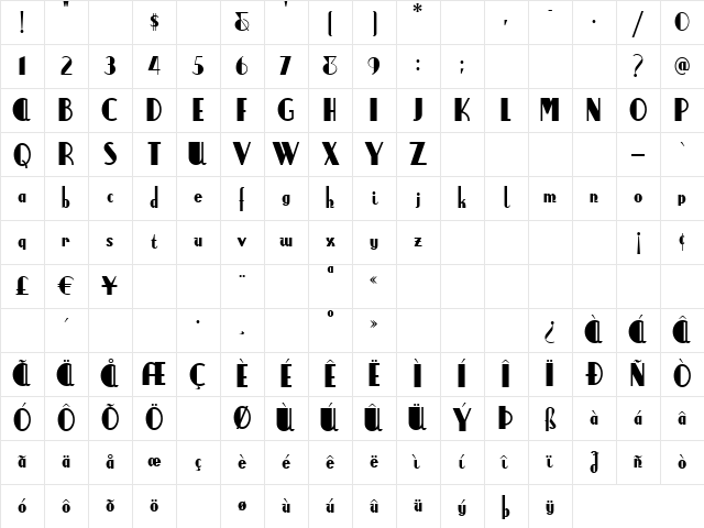 AnchorSteamNF Regular Character Map