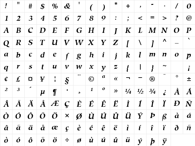 GlossarySSK Bold Italic Character Map