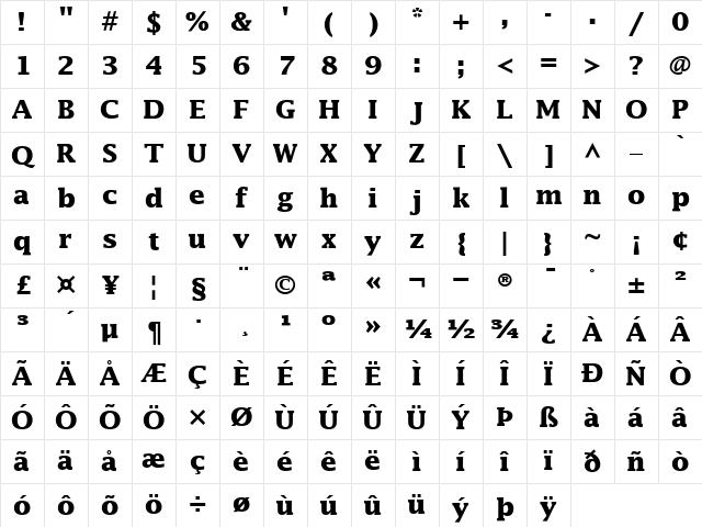 Lucida Bold Character Map Lucida Bold Character Map