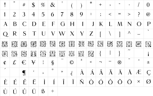 GlossoInitials Regular Character Map