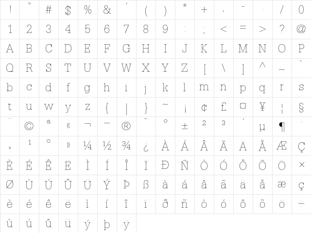 Glypha35-Thin Thin Character Map