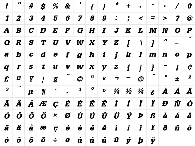 Glypha75-Black BlackItalic Character Map