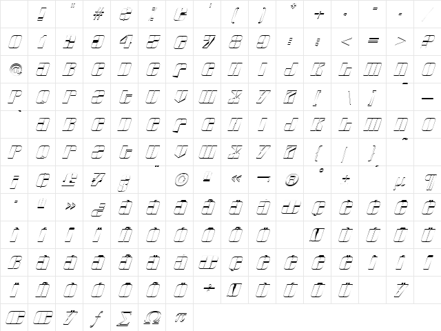 Glyphic Italic Character Map