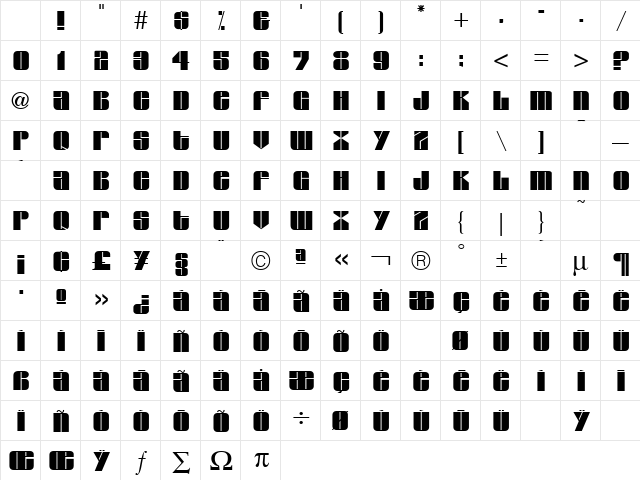 Glyphic Regular Character Map