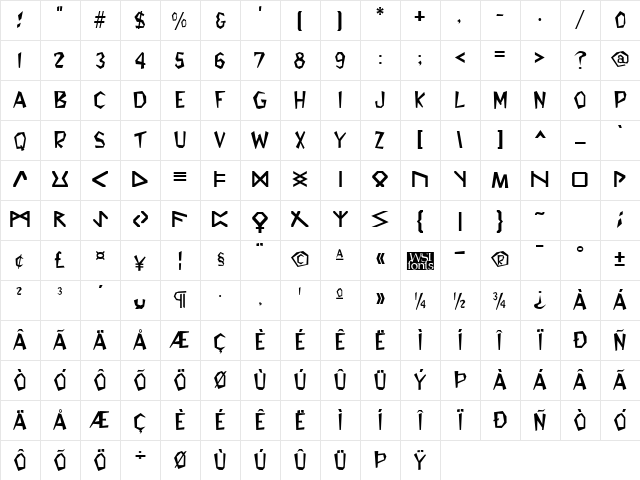 Glyphics Regular Character Map