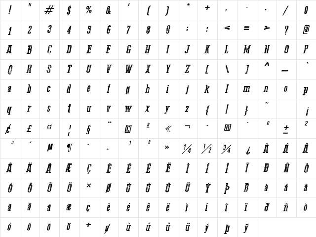 Go 2 Old Western Italic Character Map