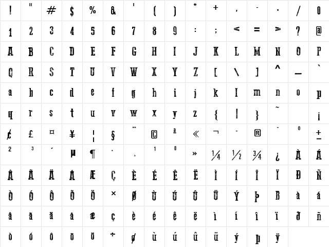 Go 2 Old Western Regular Character Map