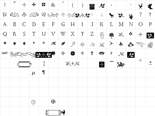 Golden Cockerel Init Orn ITC Regular Character Map