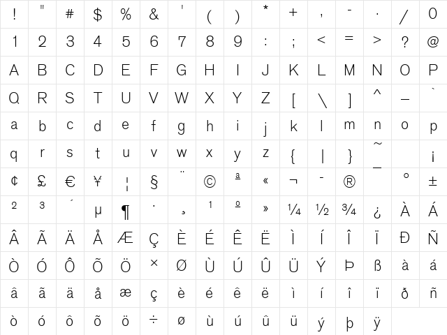 Ancona-Light Regular Character Map