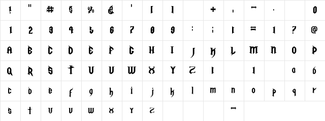 Golgotha Regular E. Character Map