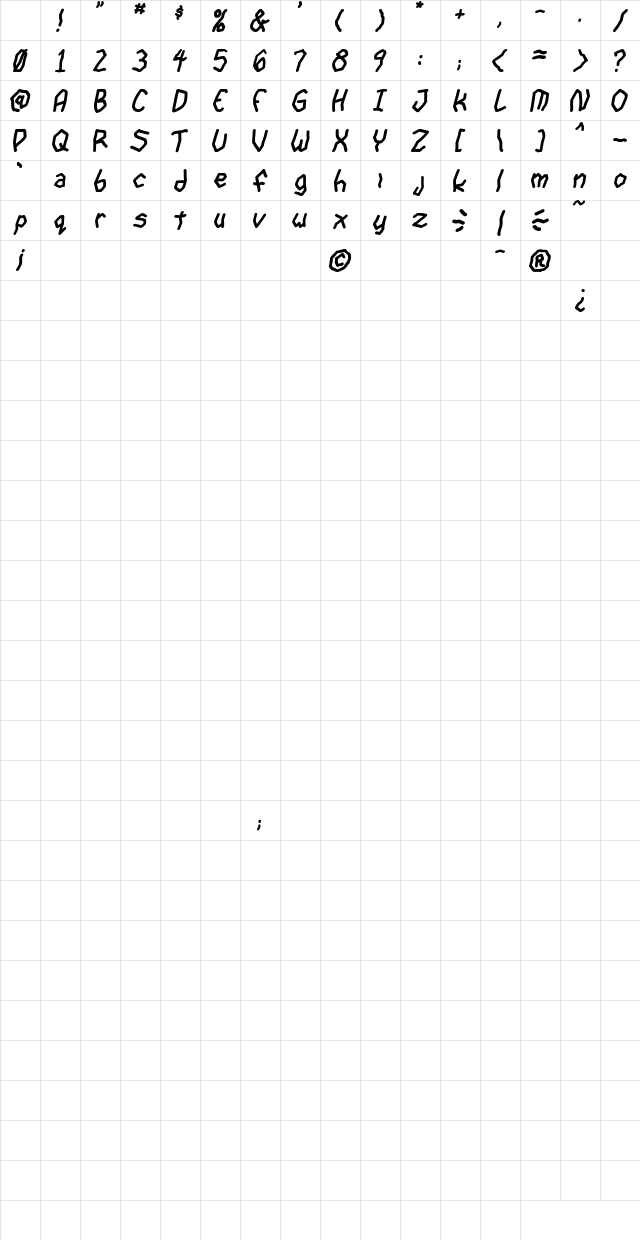 goon spectre TBS Bold Italic Character Map